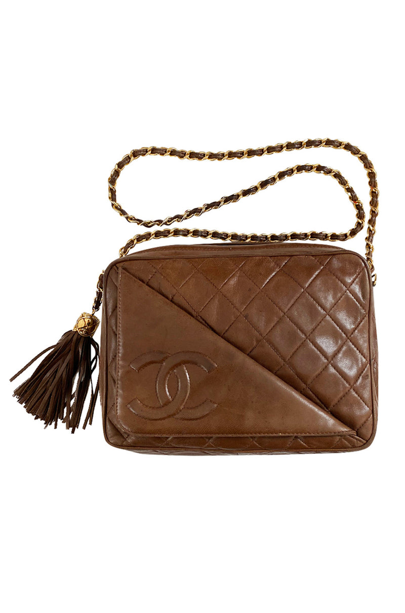 c. 1990 Chanel Quilted Camera Bag w Fringe Tassel Front Flap Pocket – Shrimpton