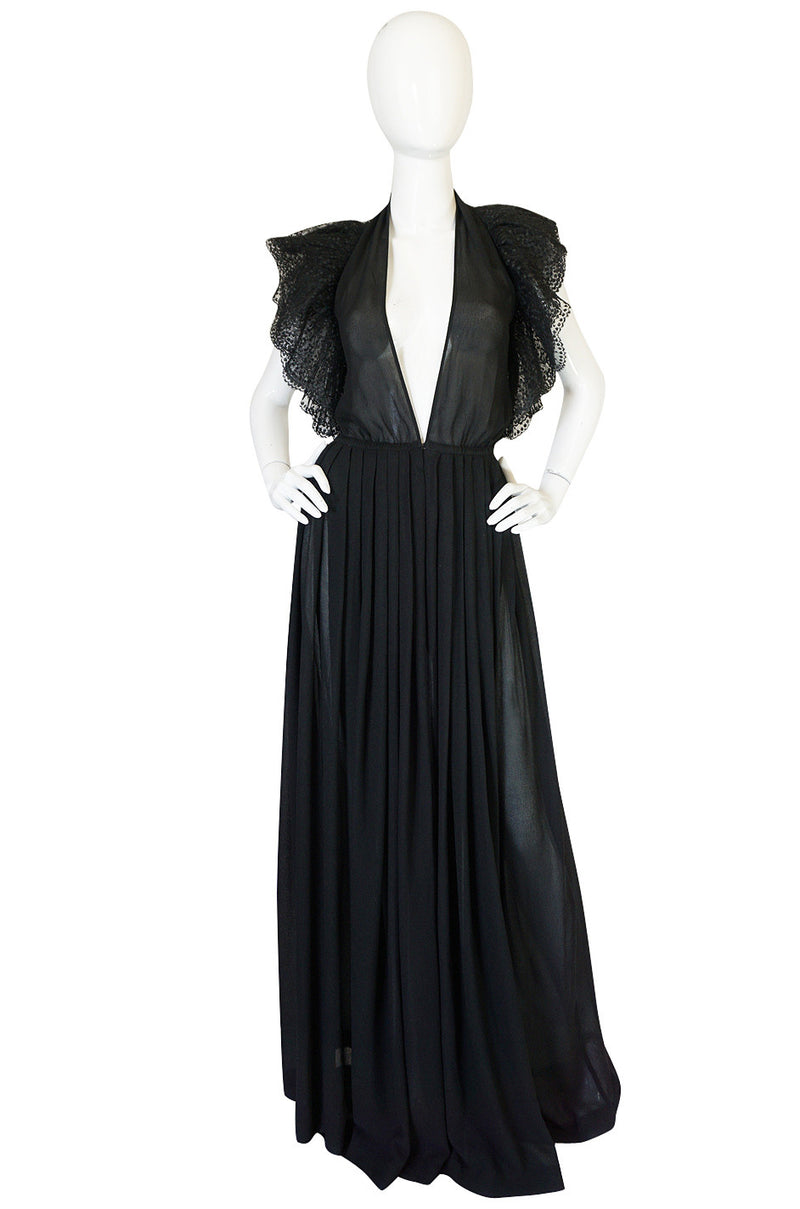 1970s Plunging Silk Chiffon & Lace Couture Galanos Gown – Shrimpton Couture