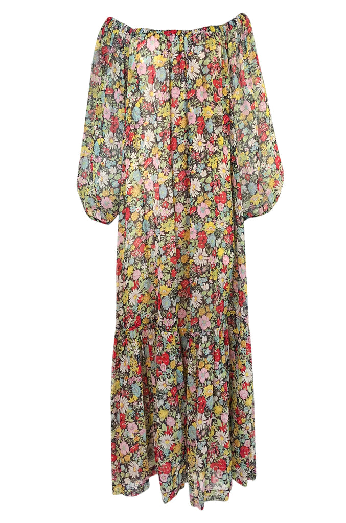 Documented 1975 Yves Saint Laurent Floral Print Off Shoulder Dress ...