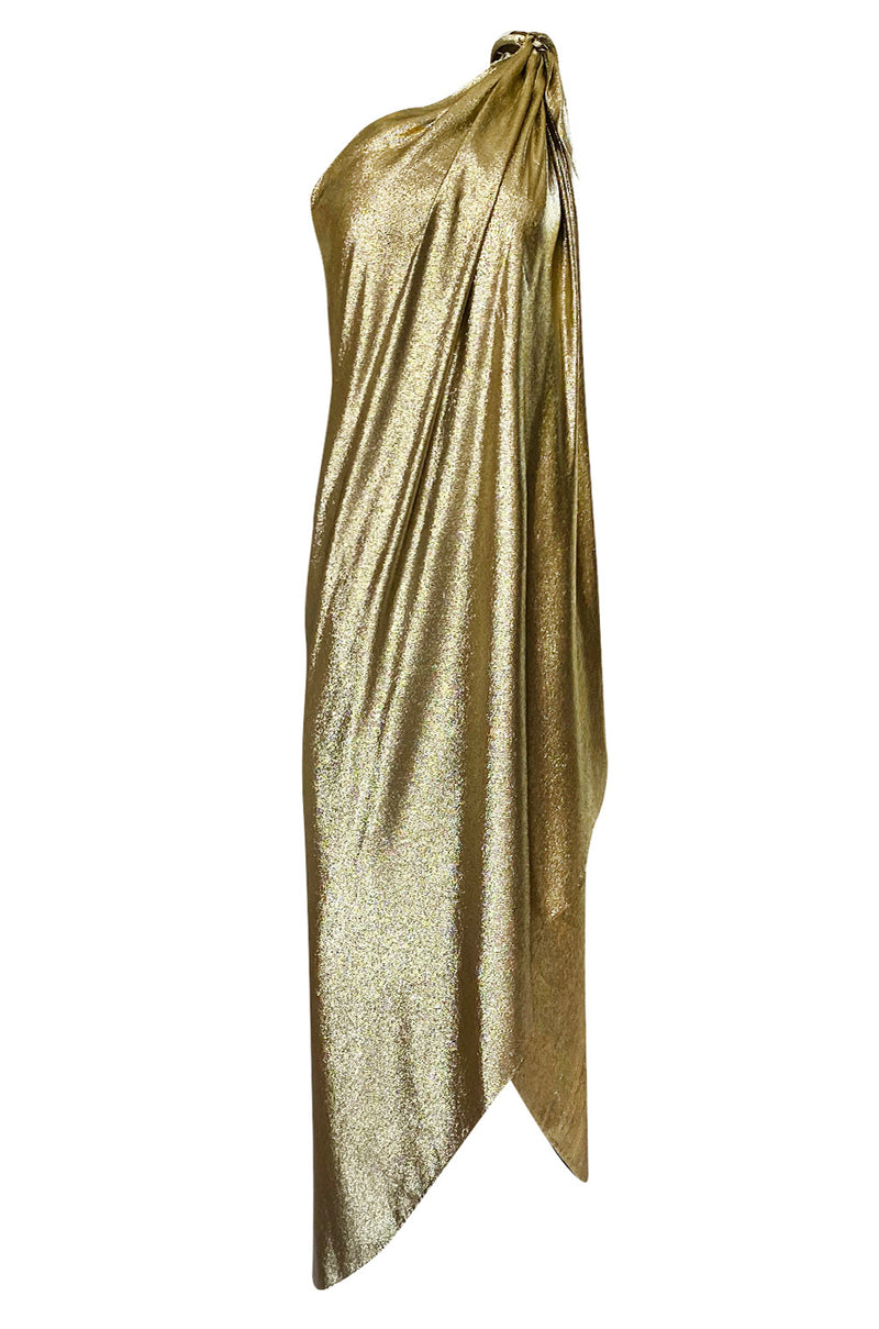 Important 1976 Halston Couture One Shoulder Gold Metallic Lame Sarong ...
