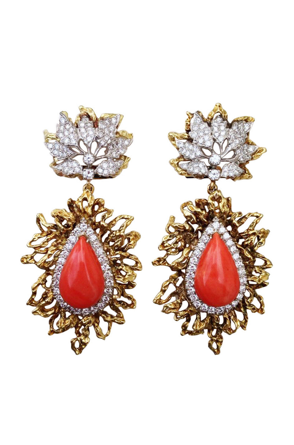 1960s Coral Diamond Platinum Gold Ear Pendants – Shrimpton Couture