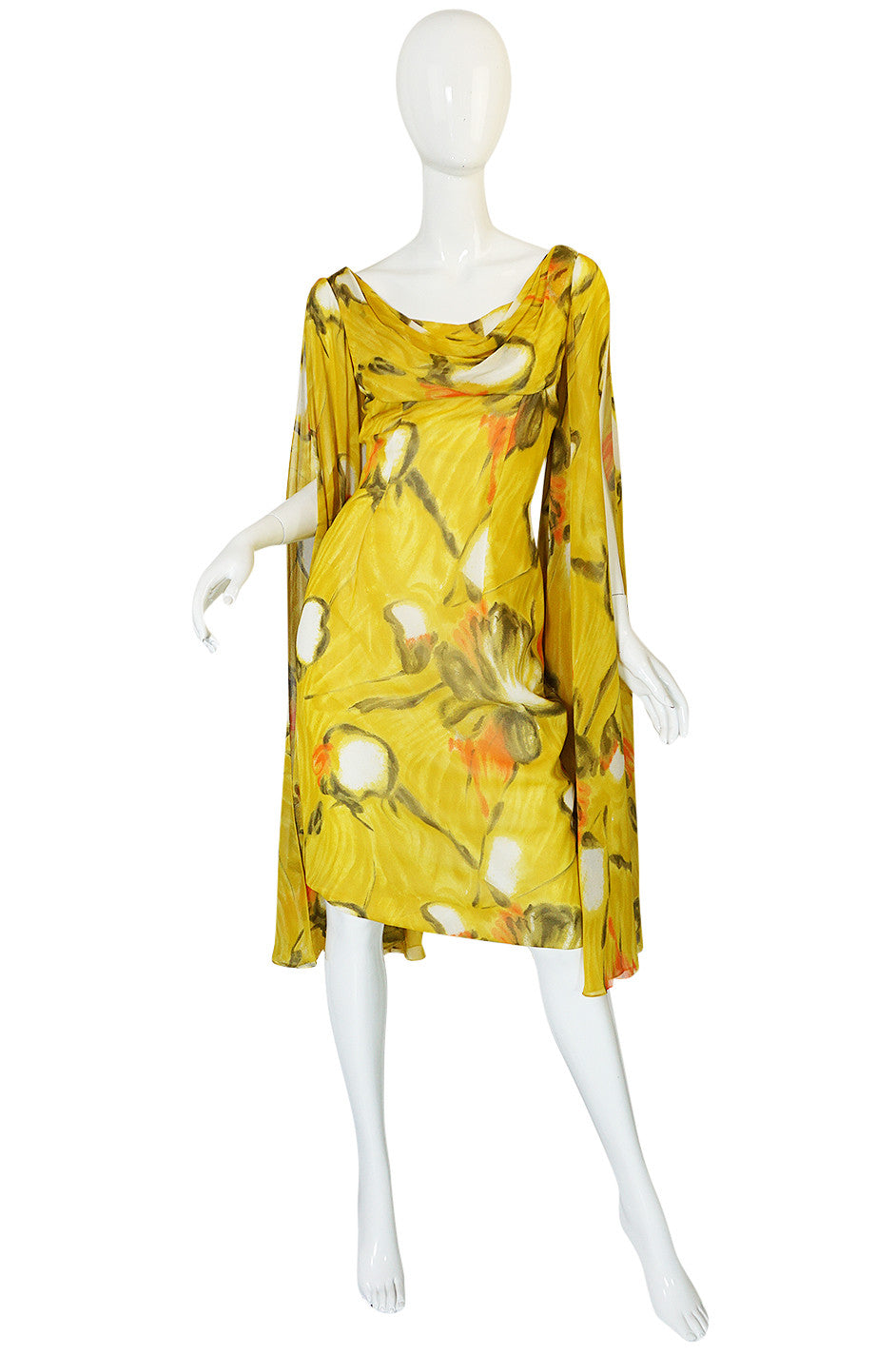 1960s Dramatic Silk Scarf Arm Lilli Diamond Floral Dress – Shrimpton ...