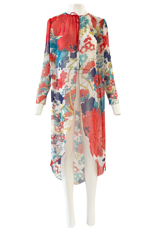 1970s Hanae Mori Couture Silk Chiffon Scenic Floral Dress – Shrimpton ...