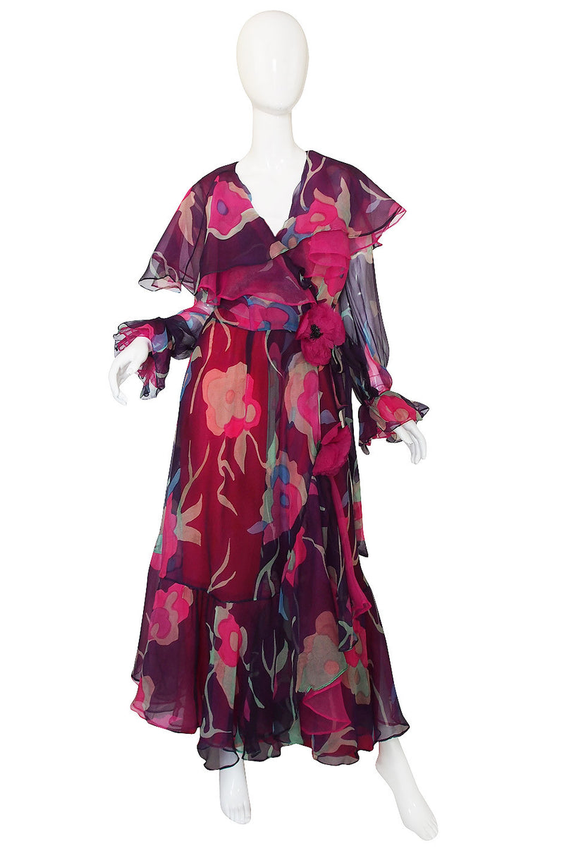 1970s Silk Chiffon & Floral Wrap Dress – Shrimpton Couture