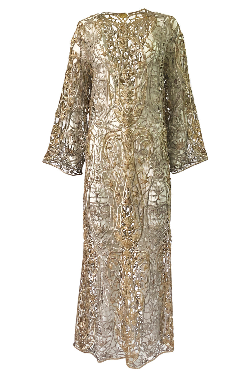 1960s Unlabeled Couture Heavy Metallic Gold & Silver Thread Caftan ...