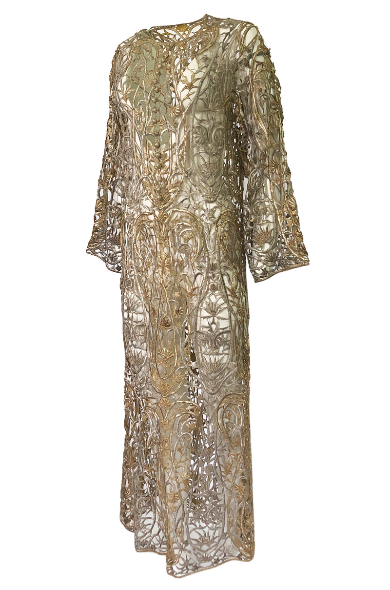 1960s Unlabeled Couture Heavy Metallic Gold & Silver Thread Caftan ...