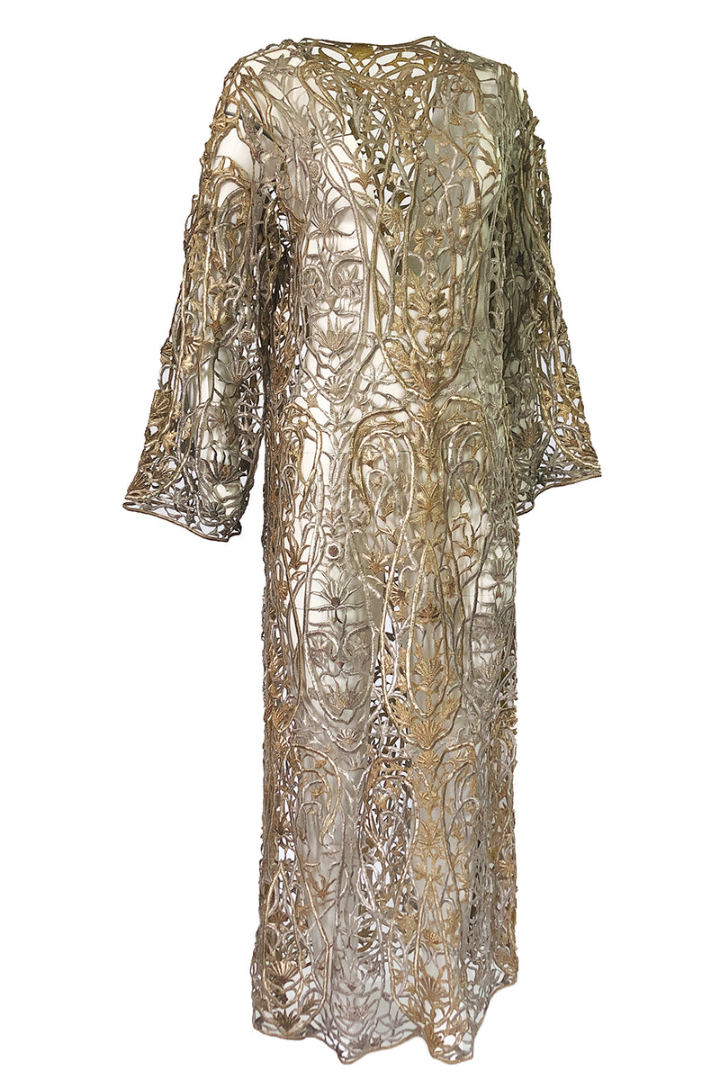 1960s Unlabeled Couture Heavy Metallic Gold & Silver Thread Caftan ...