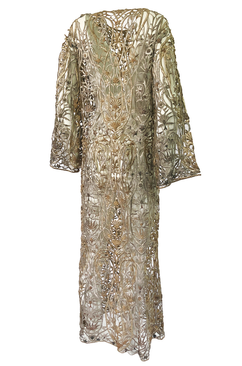 1960s Unlabeled Couture Heavy Metallic Gold & Silver Thread Caftan ...