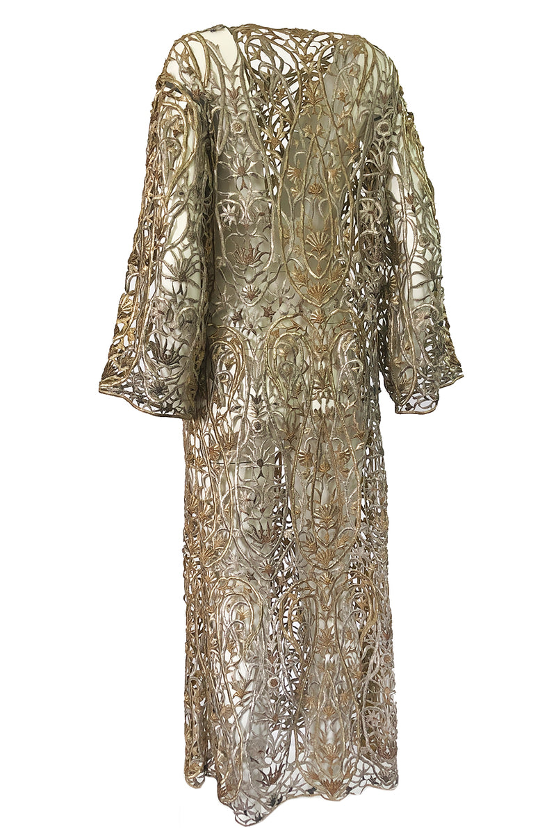 1960s Unlabeled Couture Heavy Metallic Gold & Silver Thread Caftan ...