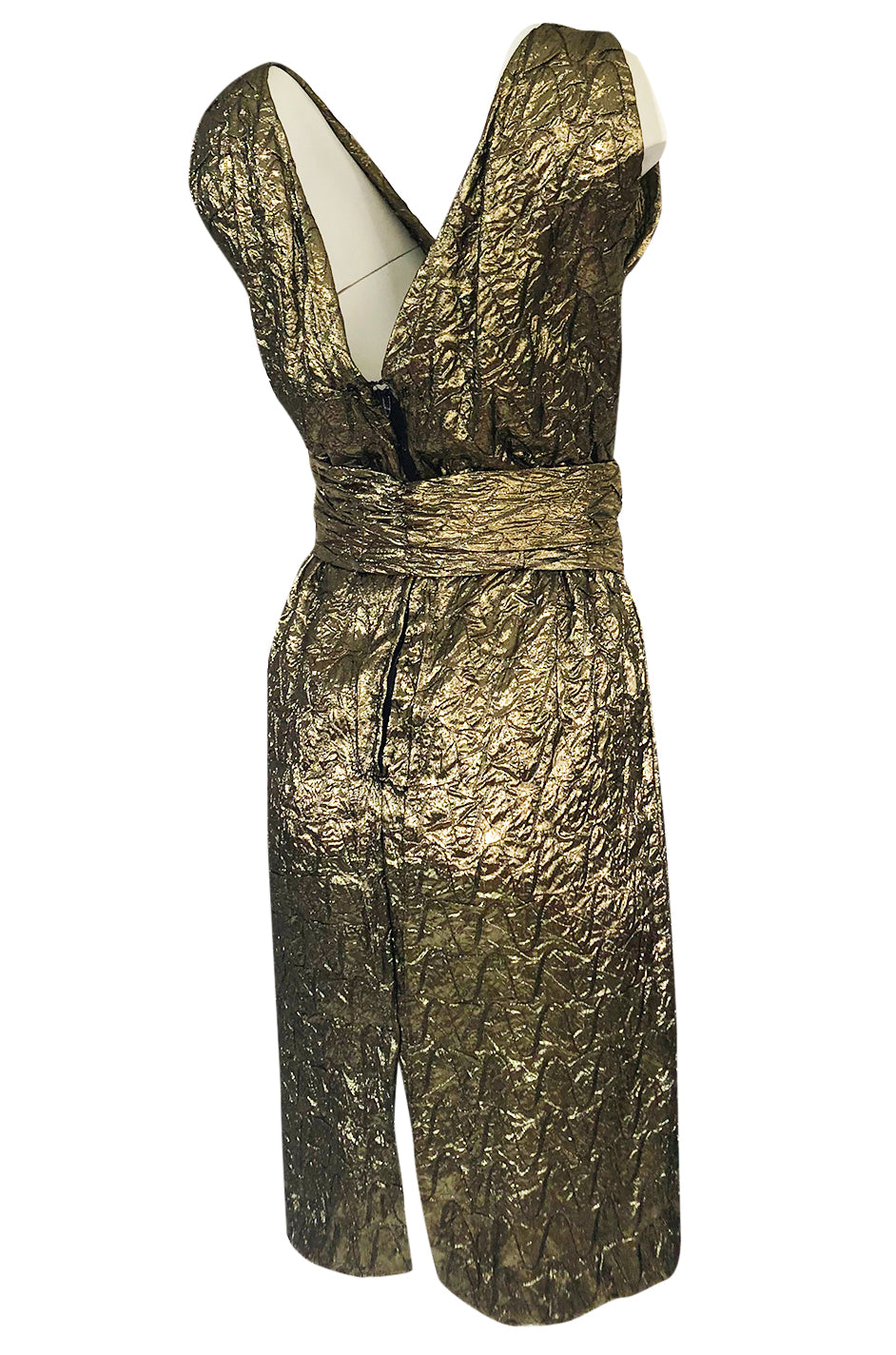 1960s Possible Christian Dior Gold Lame Back & Front Plunge Dress ...