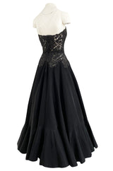 Rare c.1947 Nina Ricci Early Haute Couture Strapless Black Lace & Silk Taffeta Dress