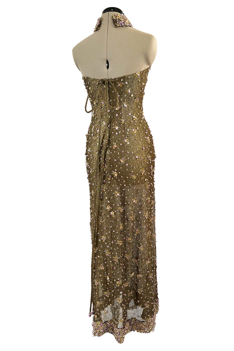 Incredible 1990s John Anthony Couture Gold Lame Mesh Beaded Dress w Be ...
