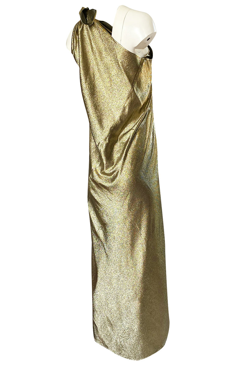 Important 1976 Halston Couture One Shoulder Gold Metallic Lame Sarong ...