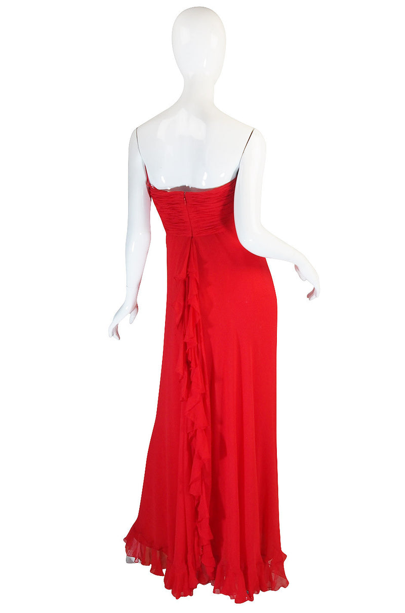 1990s Ruffled Silk Chiffon Oscar De La Renta Gown – Shrimpton Couture