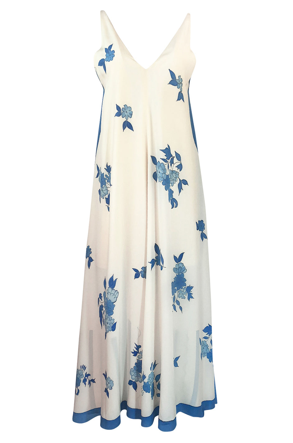 c.1974 Karl Lagerfeld for Chloe Blue Floral Print Silk Print Dress & C ...