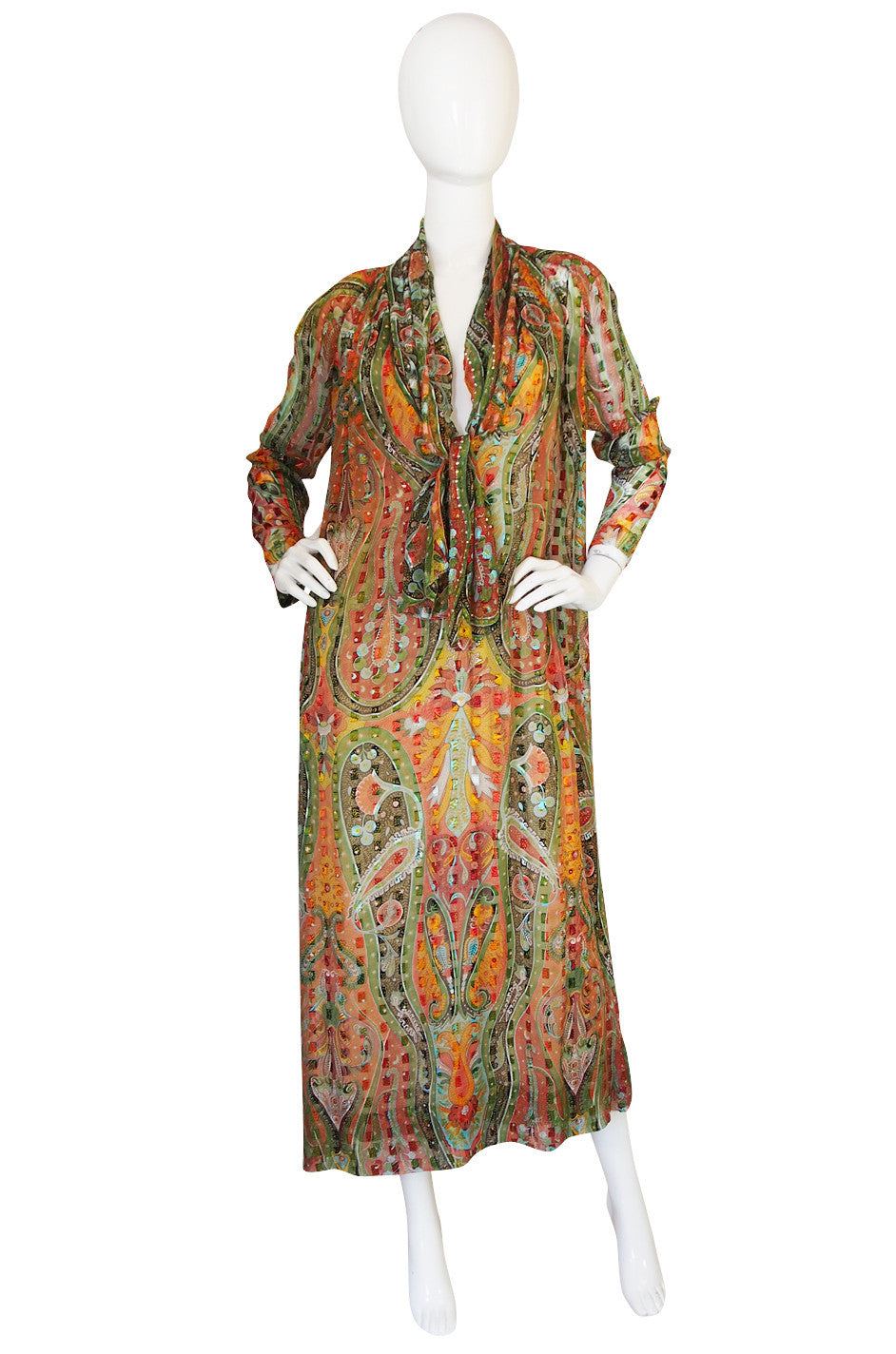 1970s Silk Chiffon Pauline Trigere Caftan Dress | shrimptoncouture.com