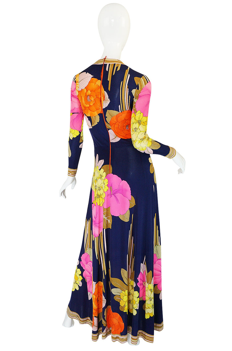 Beautiful 1970s Tropical Print Silk Jersey Leonard Maxi Dress ...