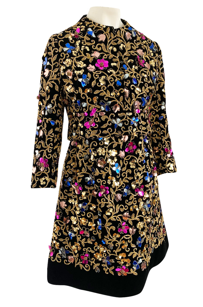 1960s Arnold Scaasi Couture Gold Cording, Beading & Metallic Applique ...