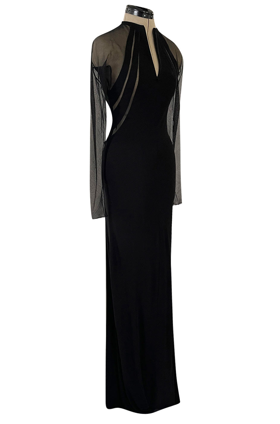 Spectacular 2005 John Anthony Couture Black Stretch Jersey Dress w Cur ...