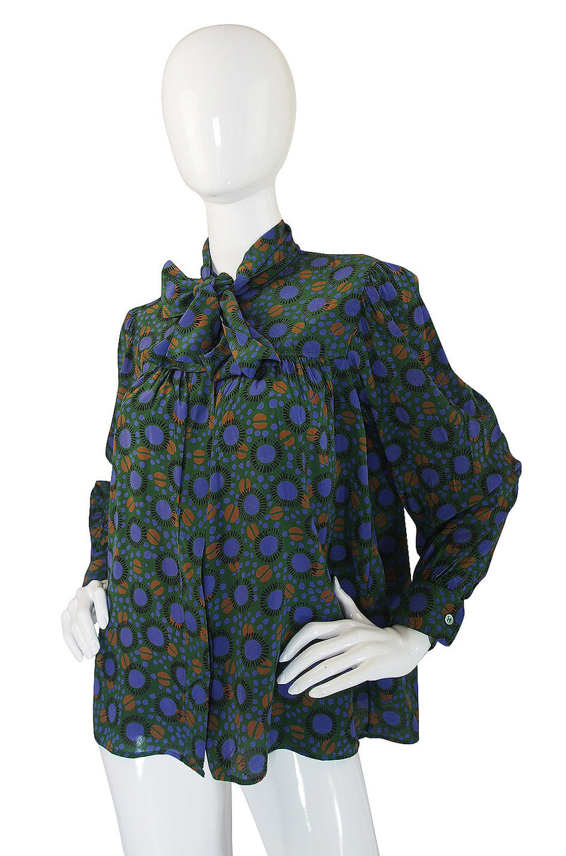 1970s Yves Saint Laurent Green Print Silk Top – Shrimpton Couture