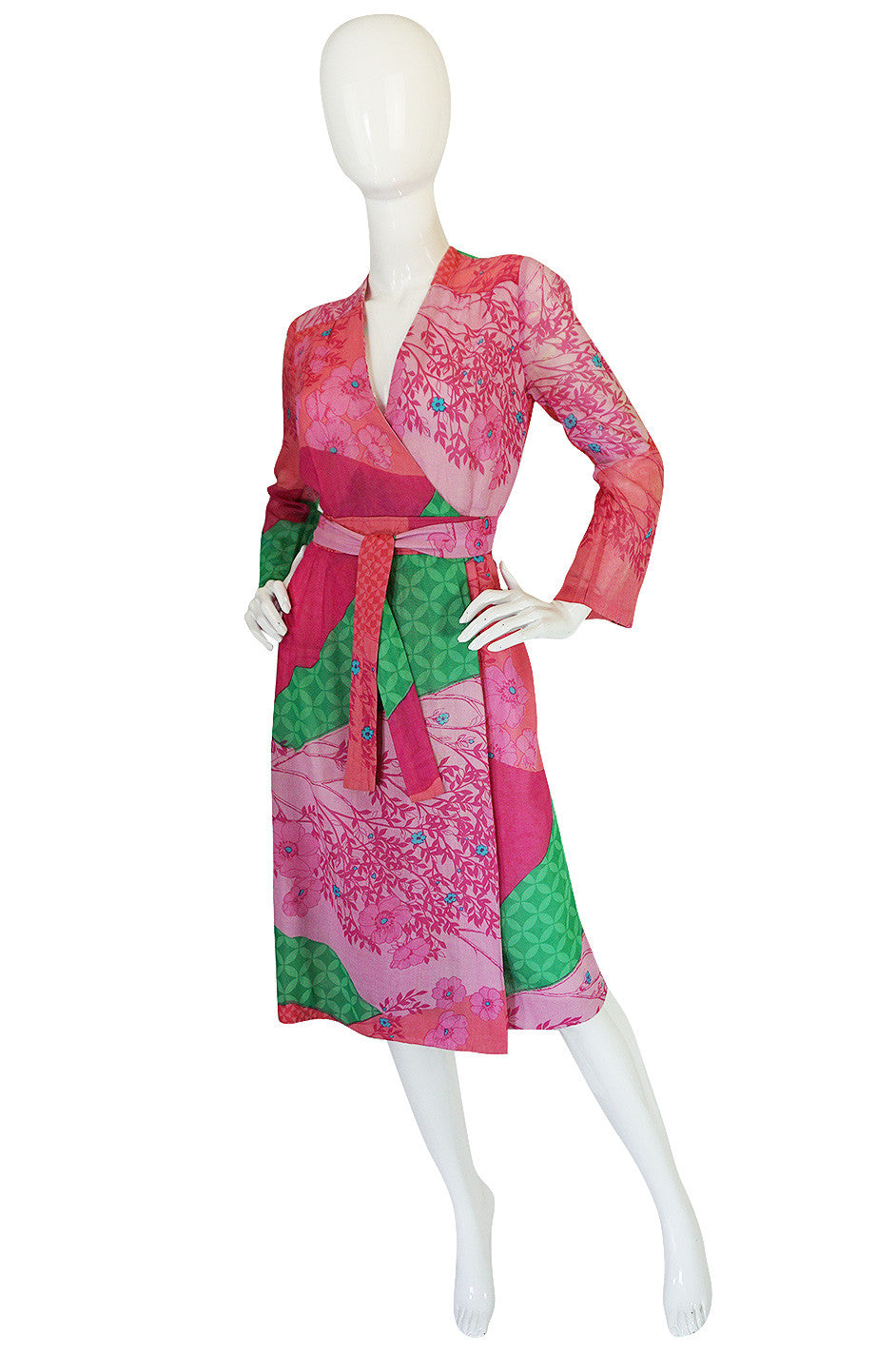 1970s Pink Print Cotton Voile Hanae Mori Wrap Dress – Shrimpton Couture