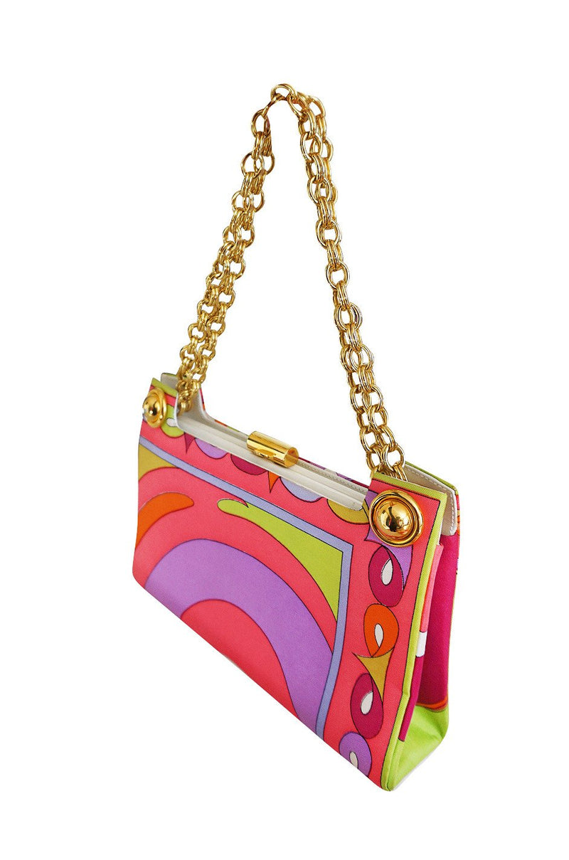 1960s Emilio Pucci Bright Pink Colorful Printed Bag & Matching Silk Sc ...