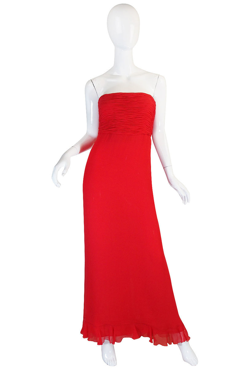 1990s Ruffled Silk Chiffon Oscar De La Renta Gown – Shrimpton Couture