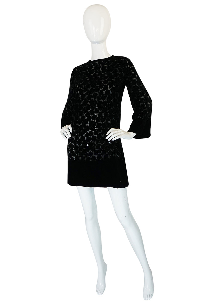 1970s Yves Saint Laurent Fused Velvet & Silk Chiffon Shift Dress ...