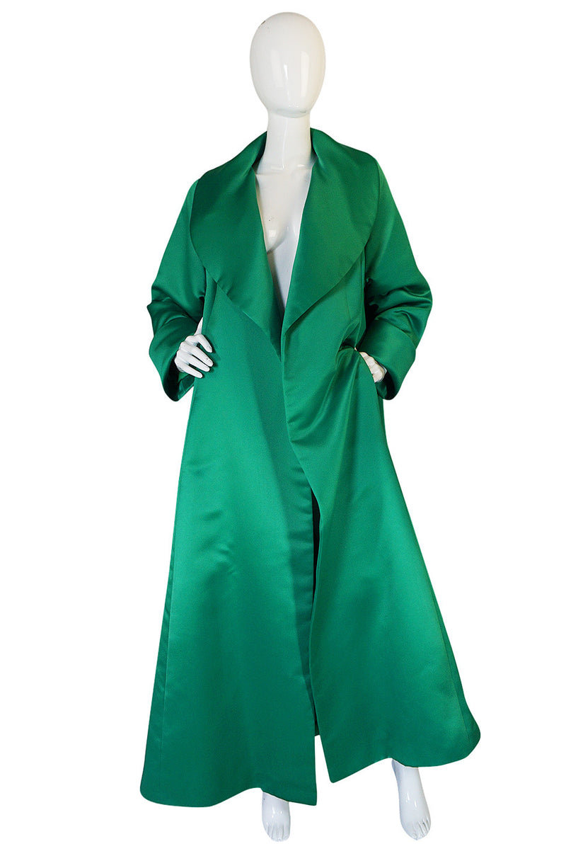 1980s Brilliant Green Silk Satin Evening Full Length Coat – Shrimpton ...