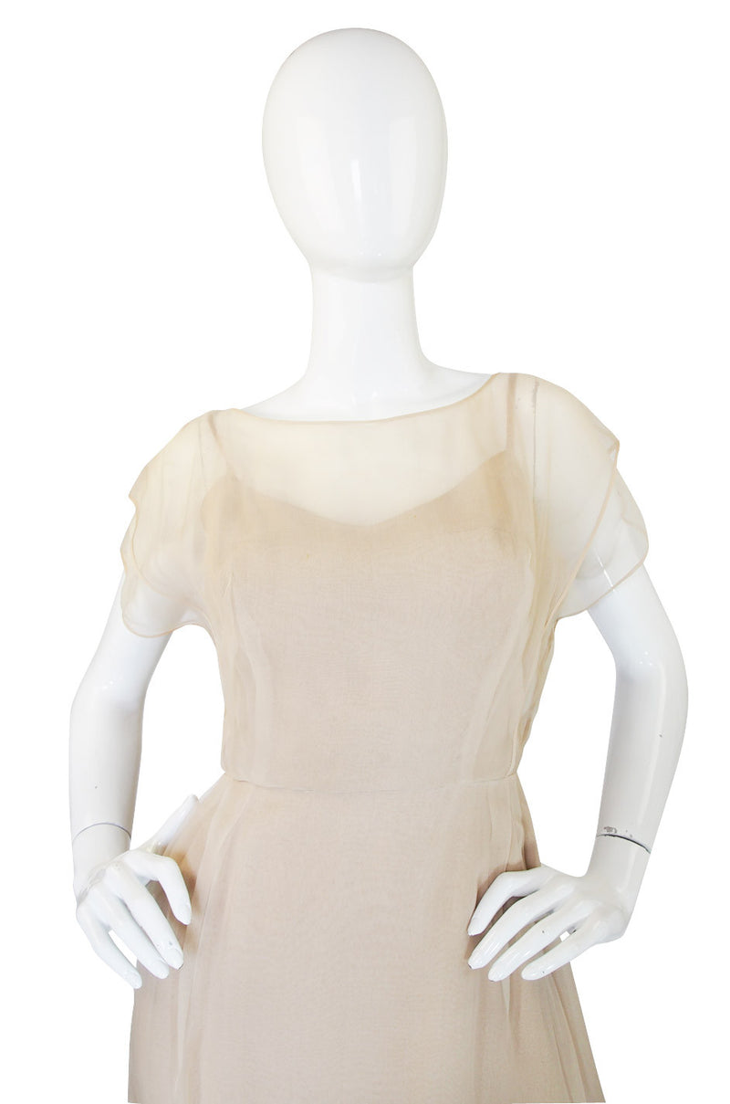 1955 Rare Irene Lentz Pale Taupe Silk Dress