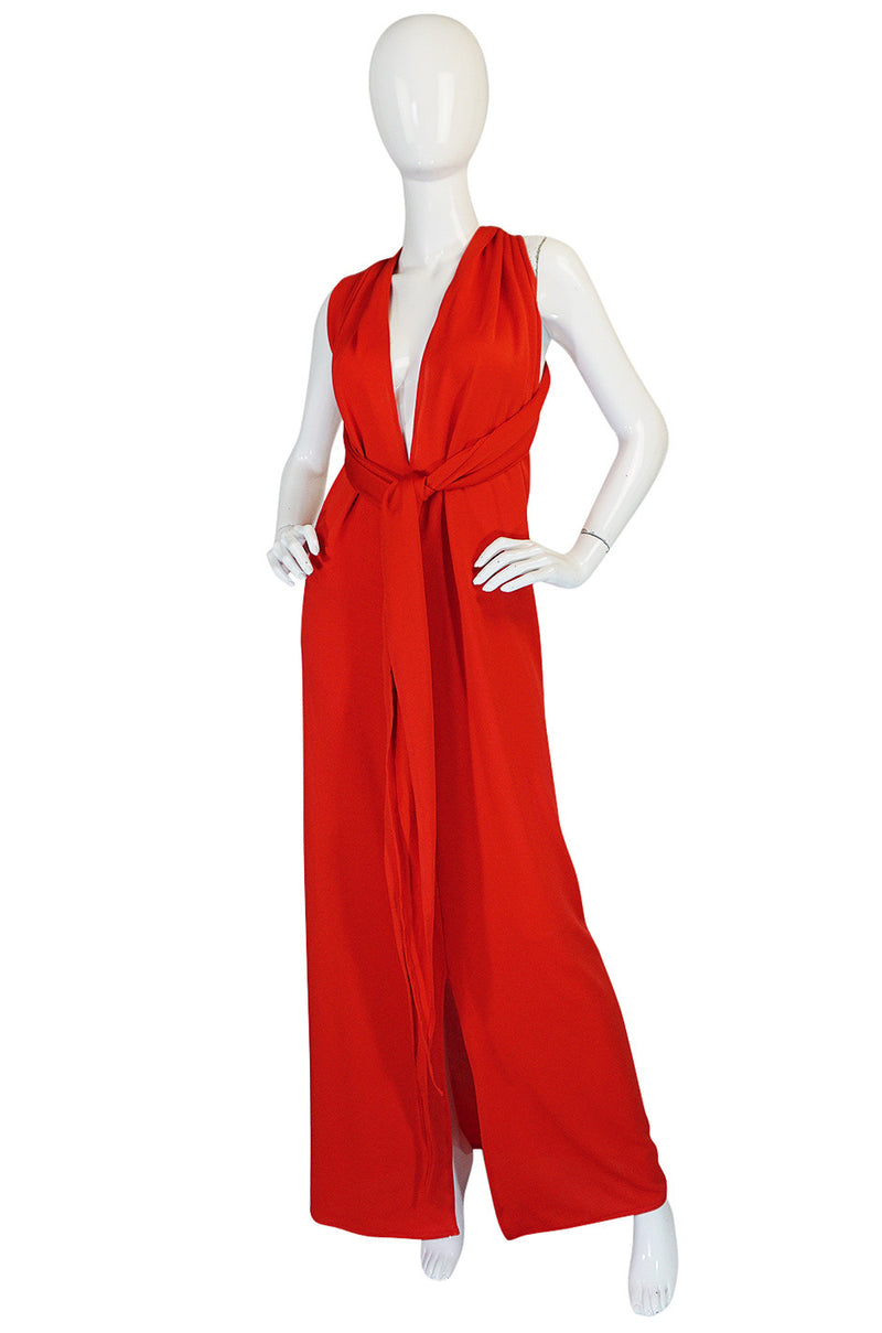 1970s Convertible Plunge & Tie Red Jersey Maxi Dress – Shrimpton Couture