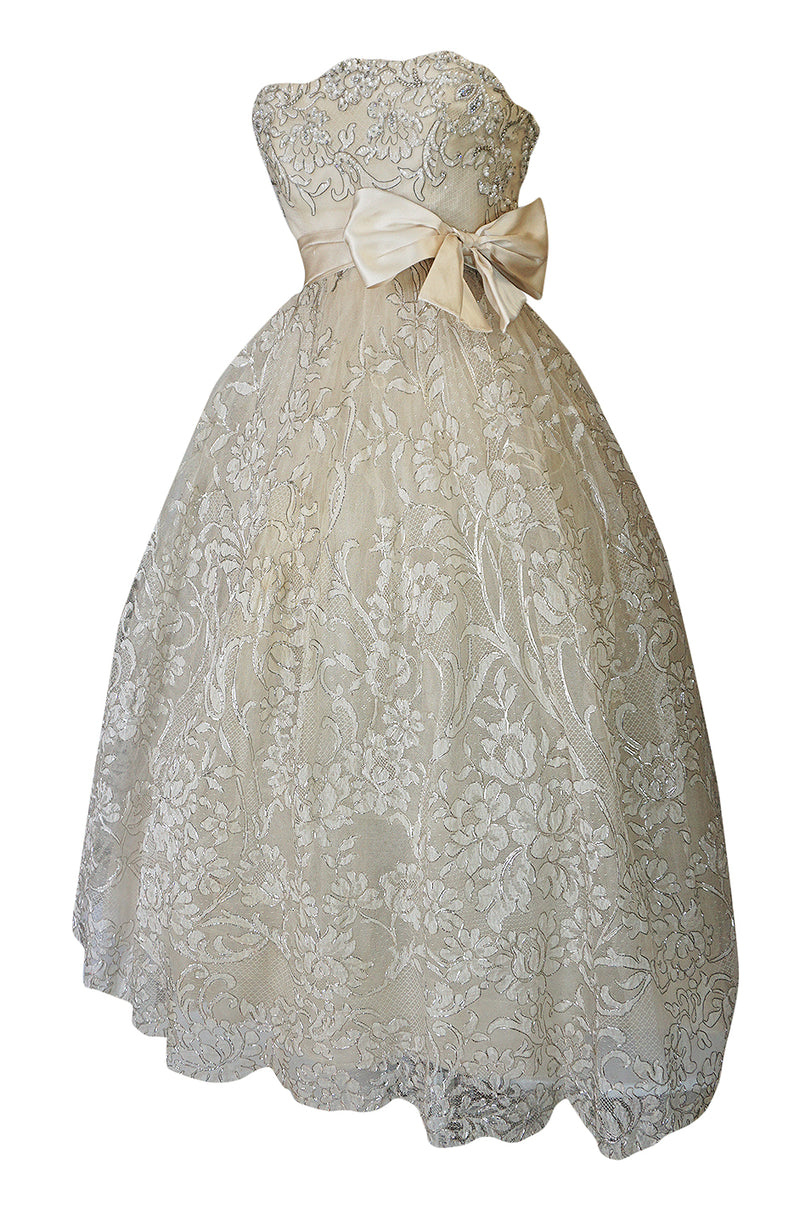 Spring 1959 Christian Dior Haute Couture Ivory & Silver Lace Dress ...
