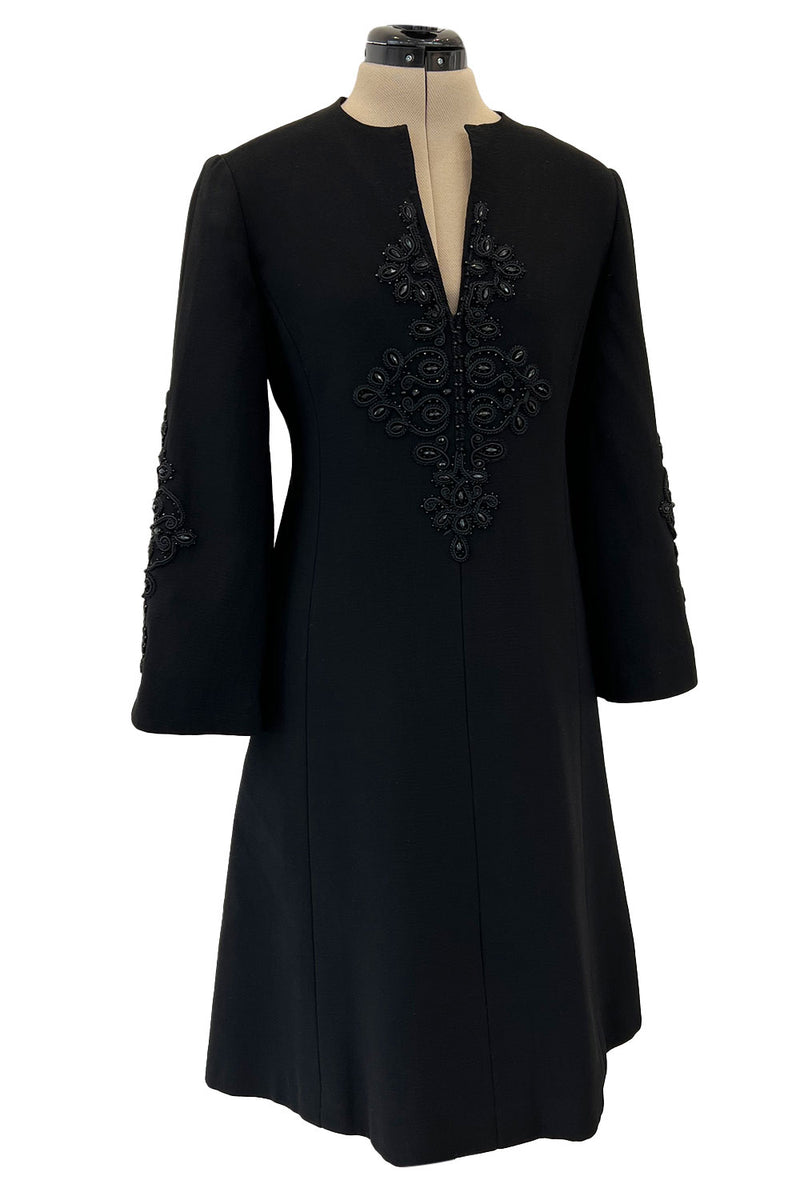 Gorgeous 1960s Alberto Fabiani Roma Black Dress w Elaborate Beaded Cor ...