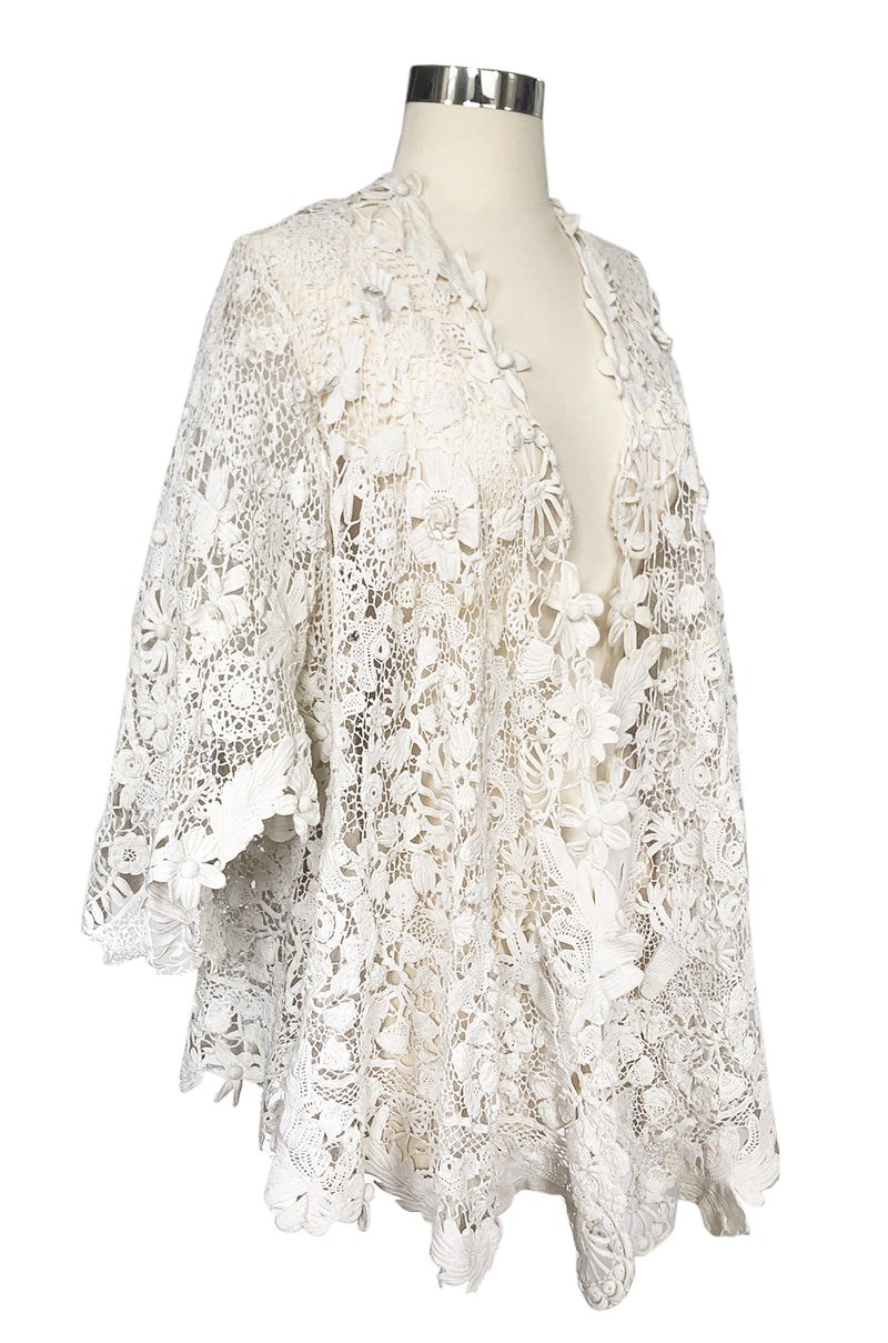 c.1900s Antique Handmade White 3D Floral Irish Crochet Lace Jacket ...