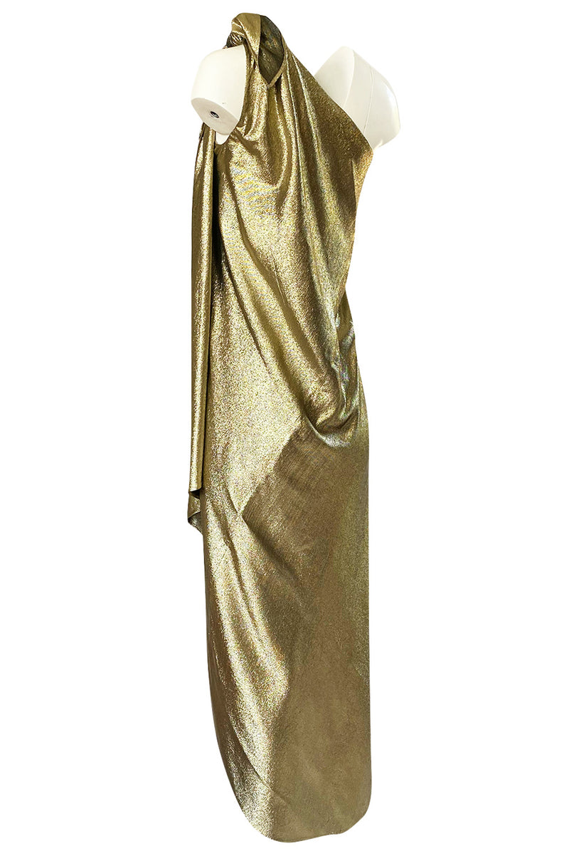 Important 1976 Halston Couture One Shoulder Gold Metallic Lame Sarong ...