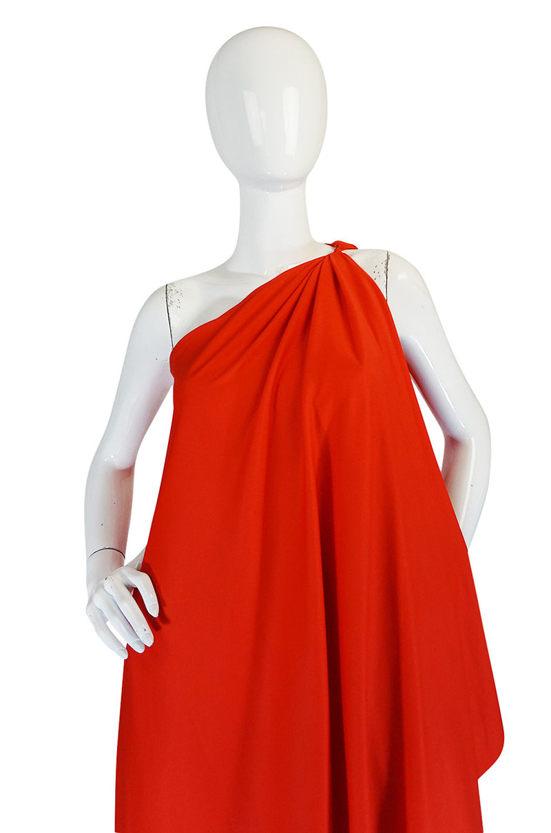 1978 Red Halston One Shoulder Jersey Dress As Seen on Kate Moss ...