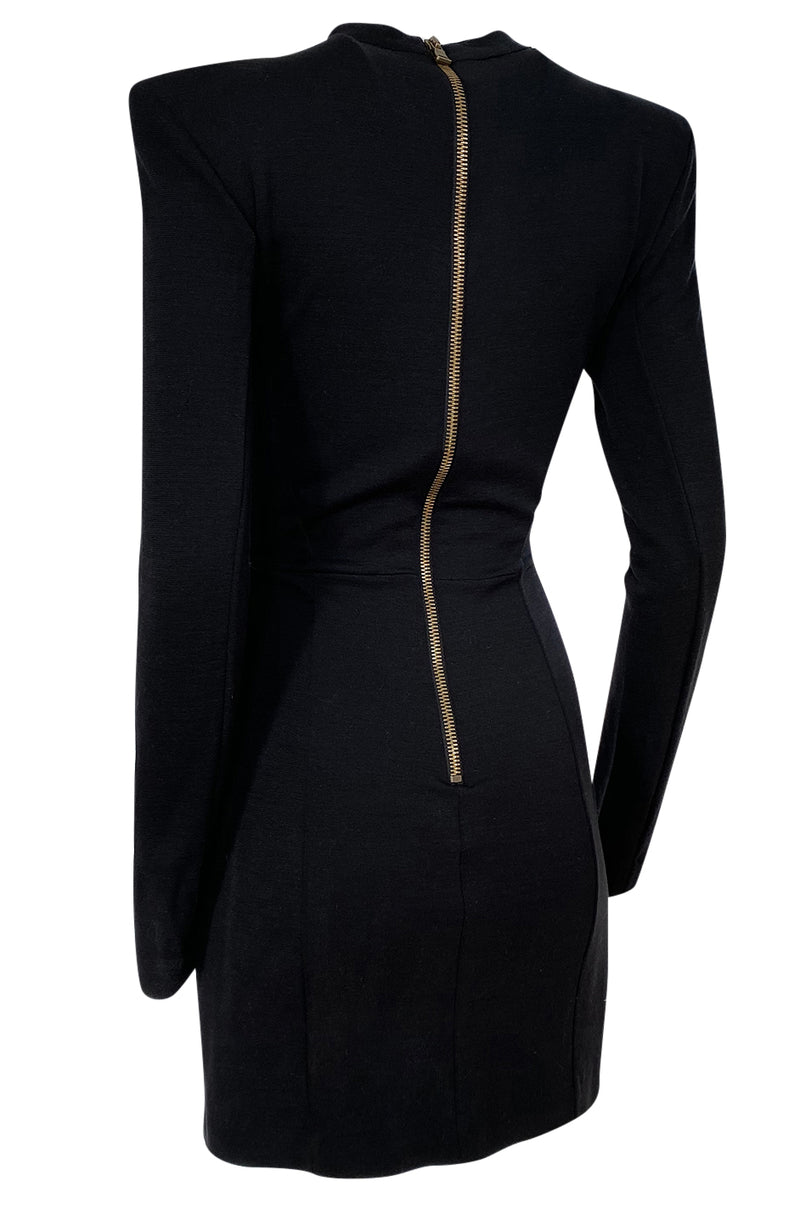 2010s Balmain Black Jersey Dress w Shoulders, Front & Keyh – Shrimpton Couture