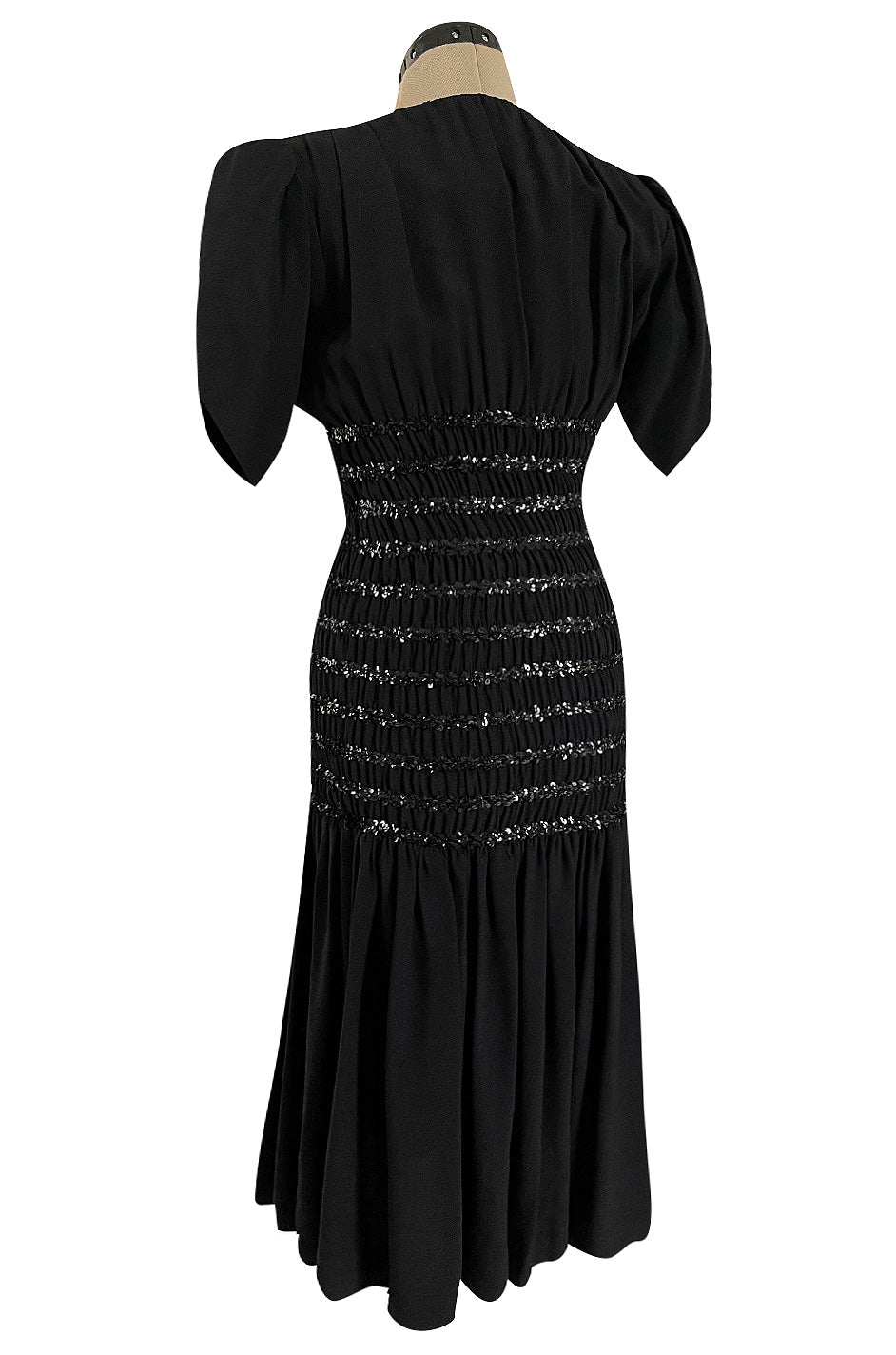 Fall 1983 Yves Saint Laurent Ad Campaign Black Silk Crepe Dress w Sequ ...