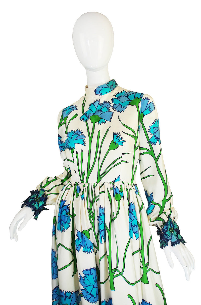 1960s Blue Floral Printed George Halley Silk Gown – Shrimpton Couture