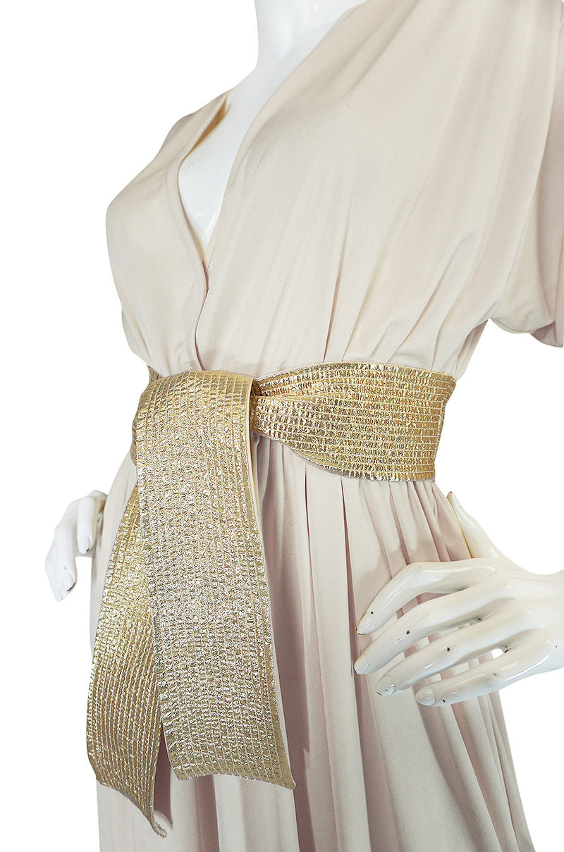 1970s Bill Tice Plunging Cream & Gold Jersey Dress – Shrimpton Couture