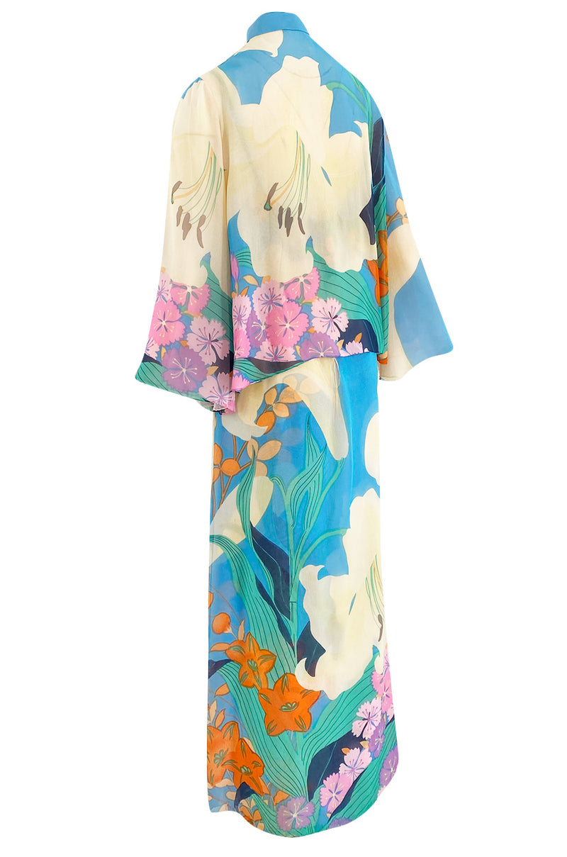 Extraordinary 1970s Hanae Mori Couture Pastel Turquoise Floral Print S ...