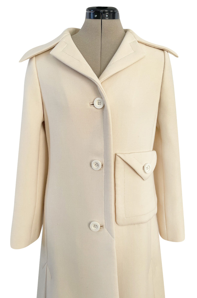 Fabulous 1960s Galanos Ivory Wool Tailored Coat w Front Pocket Detail ...