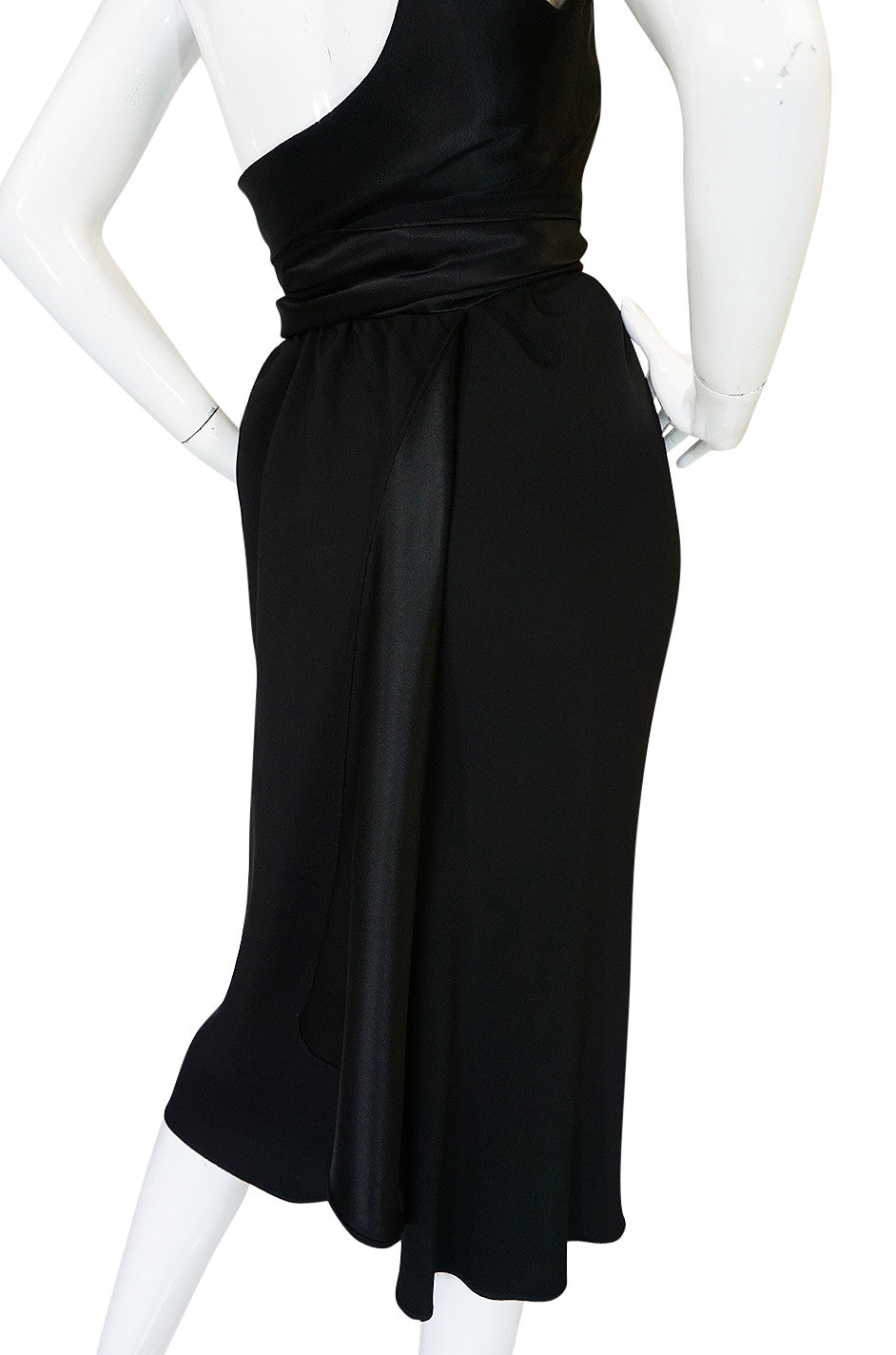 Documented Spring 1983 Halston Black One Shoulder Wrap Dress ...