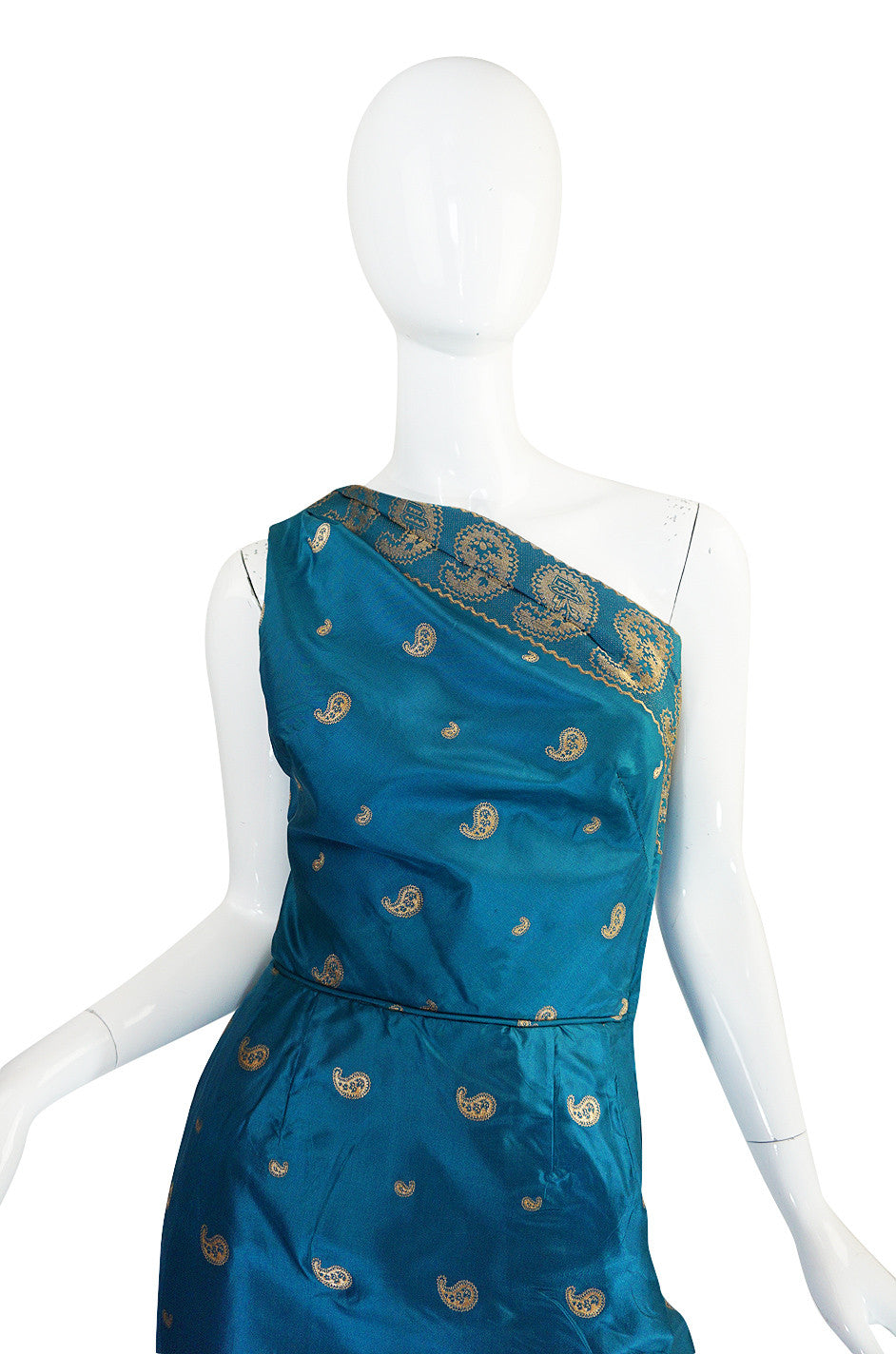 1950s One Shoulder Blue & Gold Silk Sari Dress & Jacket – Shrimpton Couture