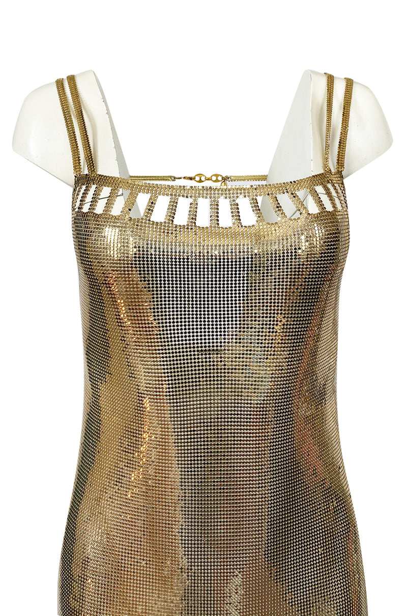 Original 1980s Paco Rabanne Oroton Gold Metal Mesh Backless Mini Dress ...