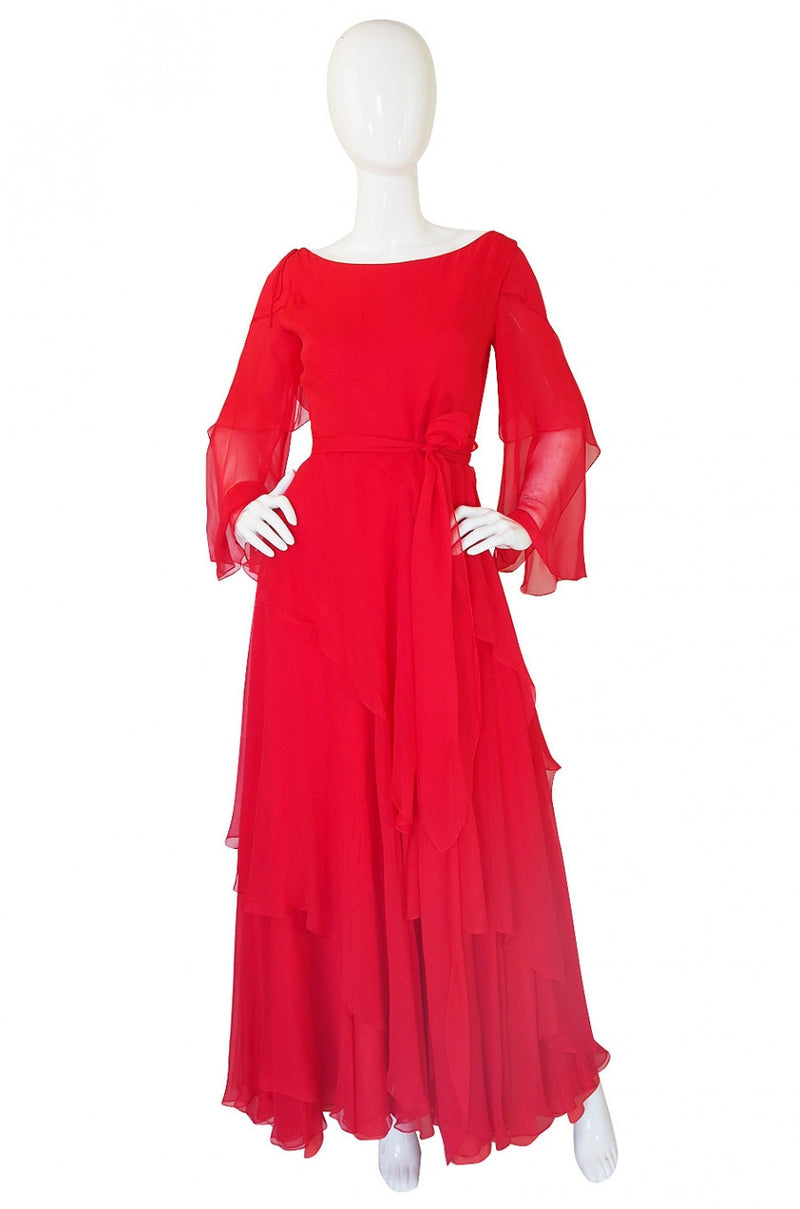 1970s Michael Novarese Tiered Red Silk Chiffon Dress – Shrimpton Couture