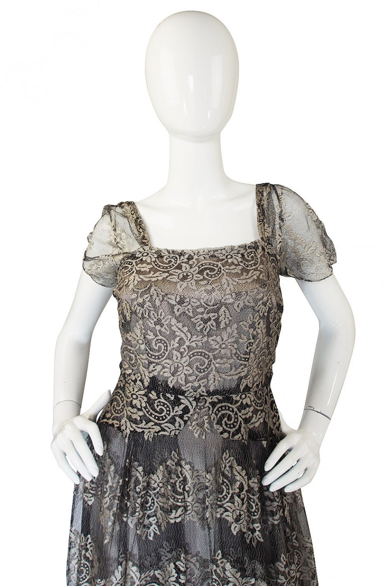 1940s Stunning Silver Lace & Net Gown – Shrimpton Couture