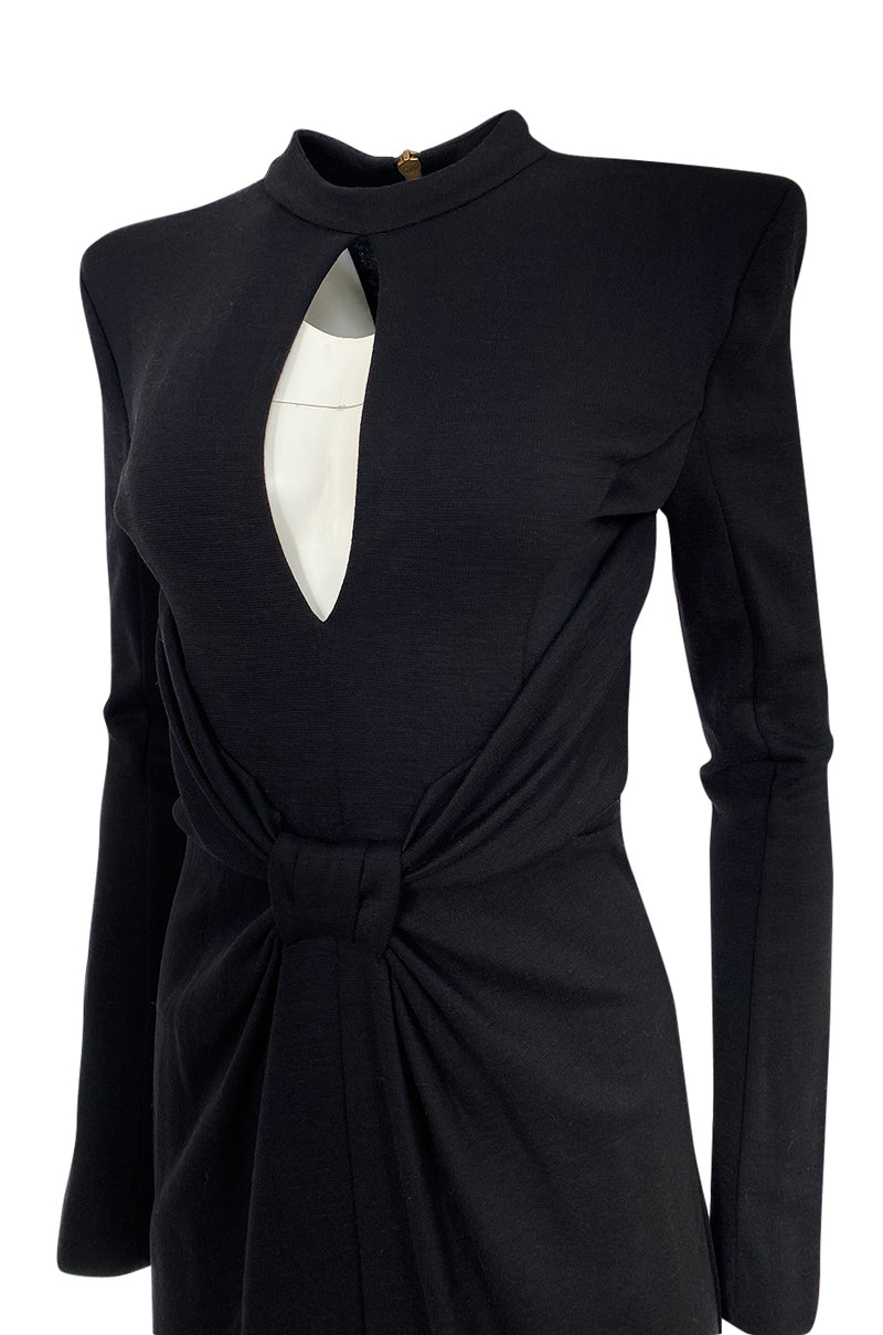 2010s Balmain Black Jersey Dress w Shoulders, Front & Keyh – Shrimpton Couture