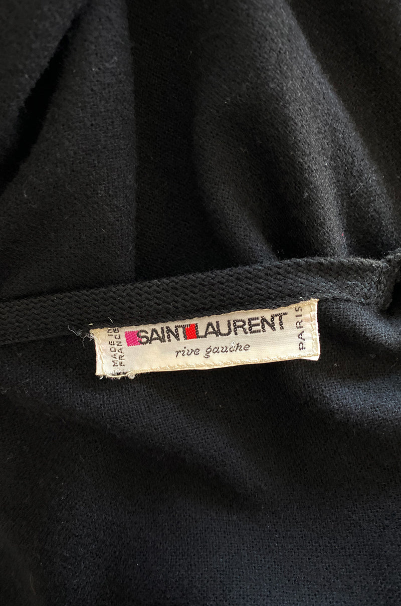 1982 Yves Saint Laurent Fine Black Wool & Braided Edge Minimalist Easy ...