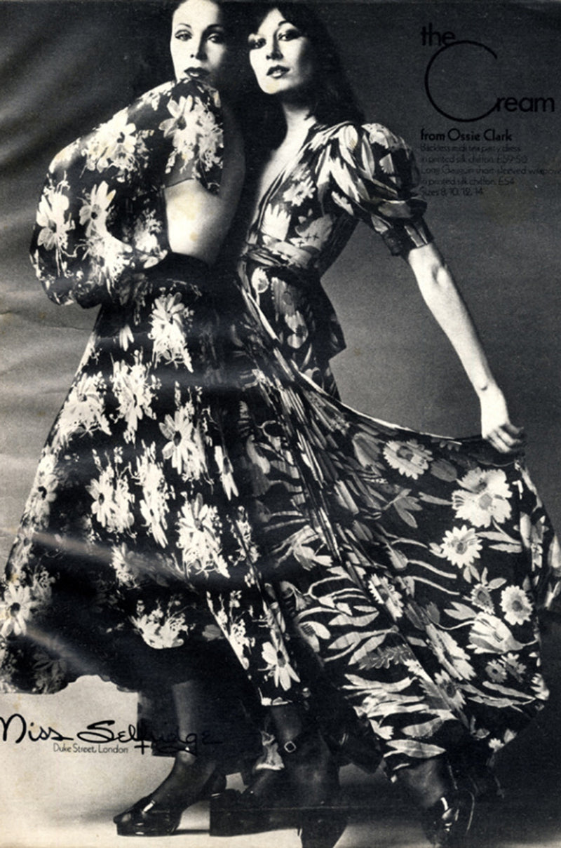 Iconic c.1969 Ossie Clark 'Bridget' Black Crepe Plunge Front Wrap Dres â€“  Shrimpton Couture